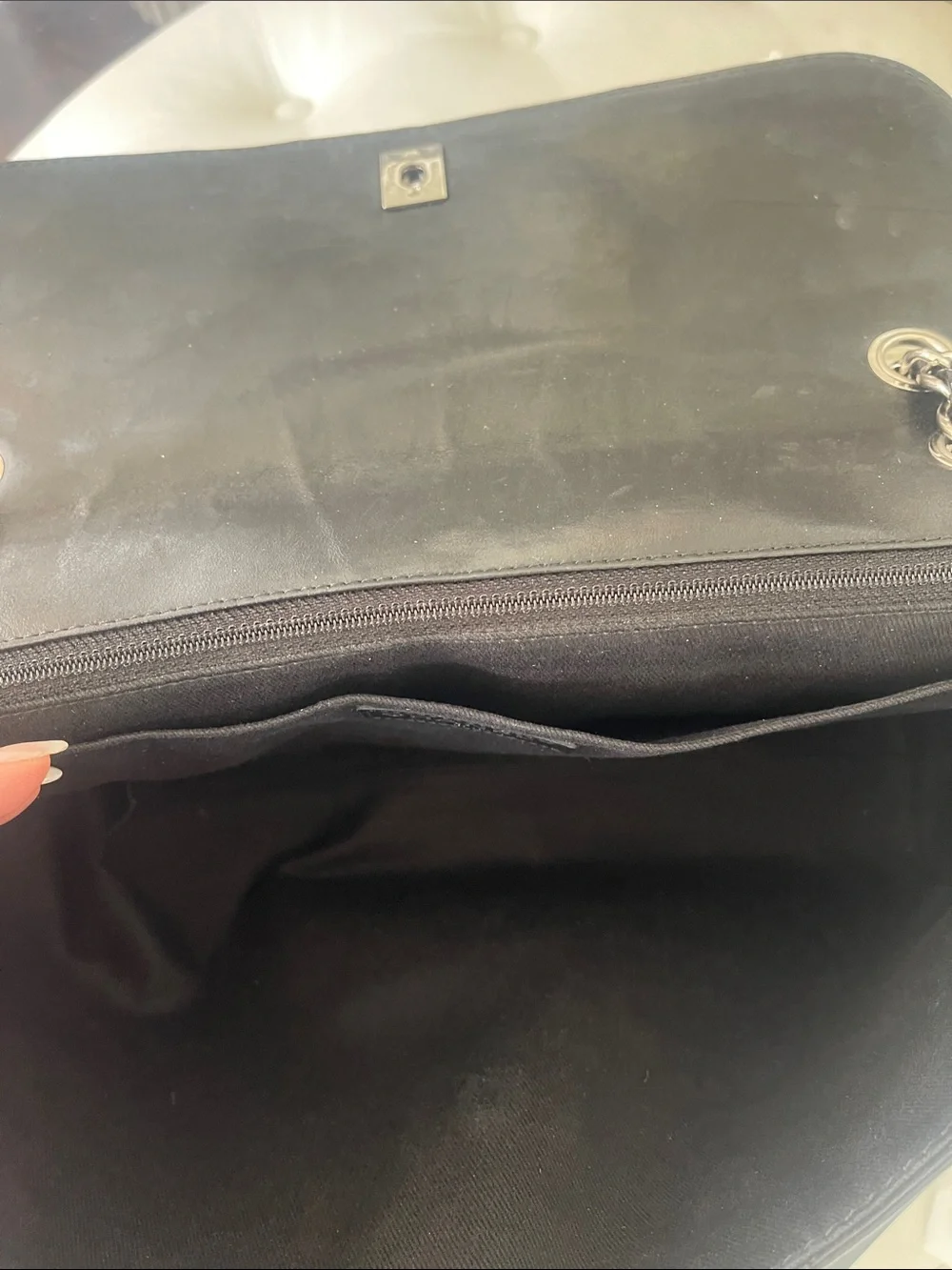 CHANEL Black Quilted Patent Shoulder Bag with CC Turn-Lock